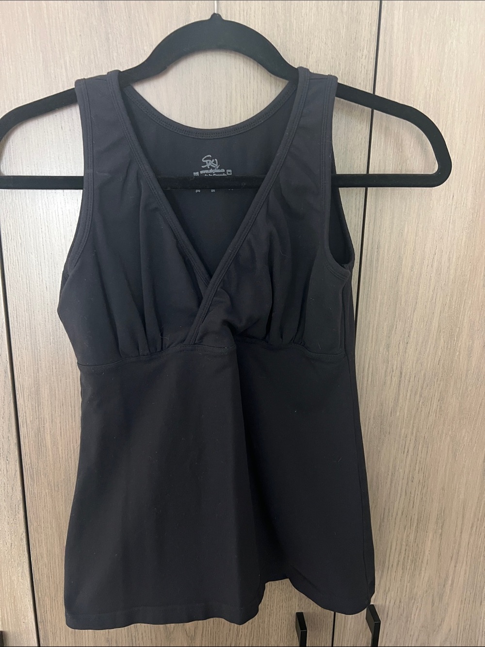 Sky Black V-Neck Sports Tank with Built-In Support